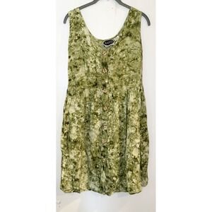 Mamta Free Size Green‎ Tie Dye Sleeveless Fairy Dress Button Front babydoll boho